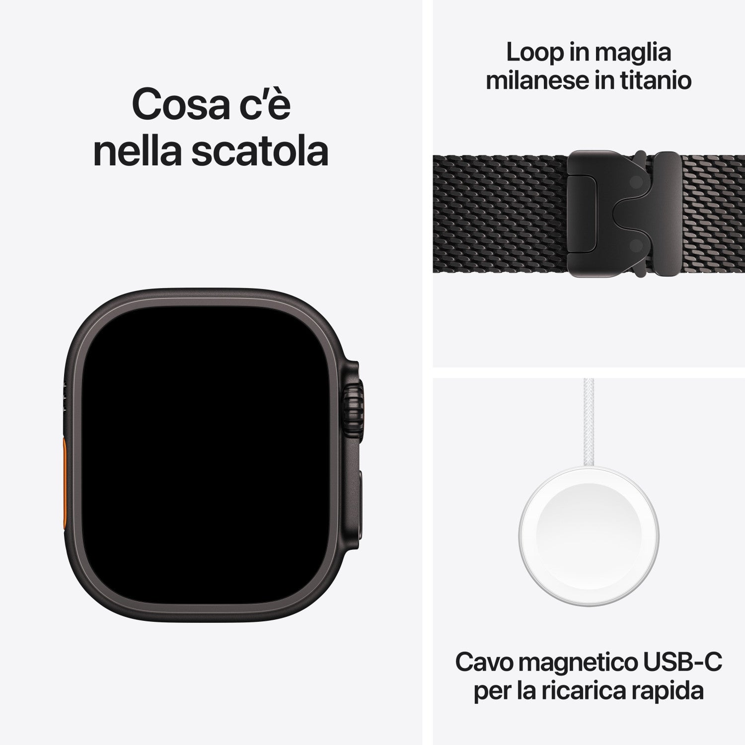 Apple Watch Ultra 4 GPS + Cellular, Cassa 49 mm in titanio nero con Loop in maglia milanese in titanio nero - L