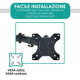 Overmust Braccio Singolo Per Monitor 13-32", Regolabile In Altezza 410mm, Capacità 10 Kg, Estensione 460mm, Vesa 75x75/100x100, Nero