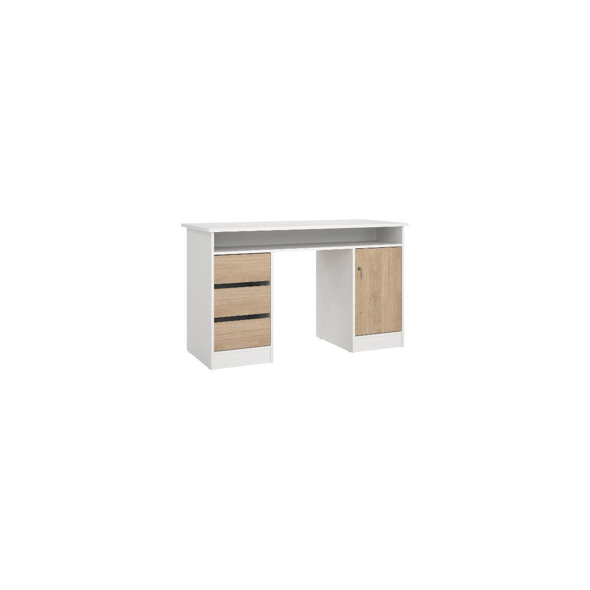Scrivania Tvilum Function Plus 3 Cassetti E 1 Anta Battente Bianco E Jackson Hickory 126x55x75.6 Cm