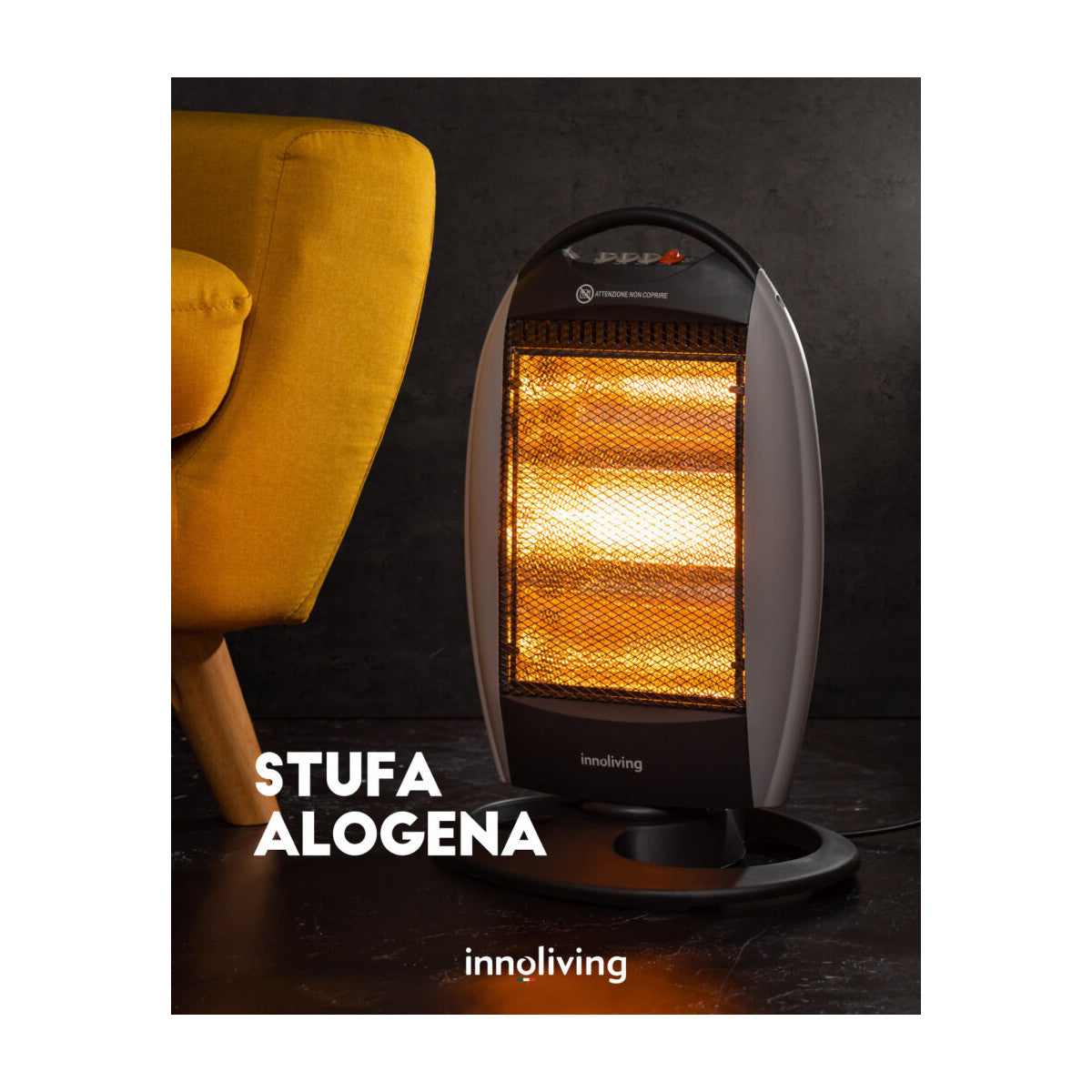 Innoliving INN-577 stufetta elettrica Interno Nero, Grigio 1200 W Riscaldatore di ambienti elettrico alogeno