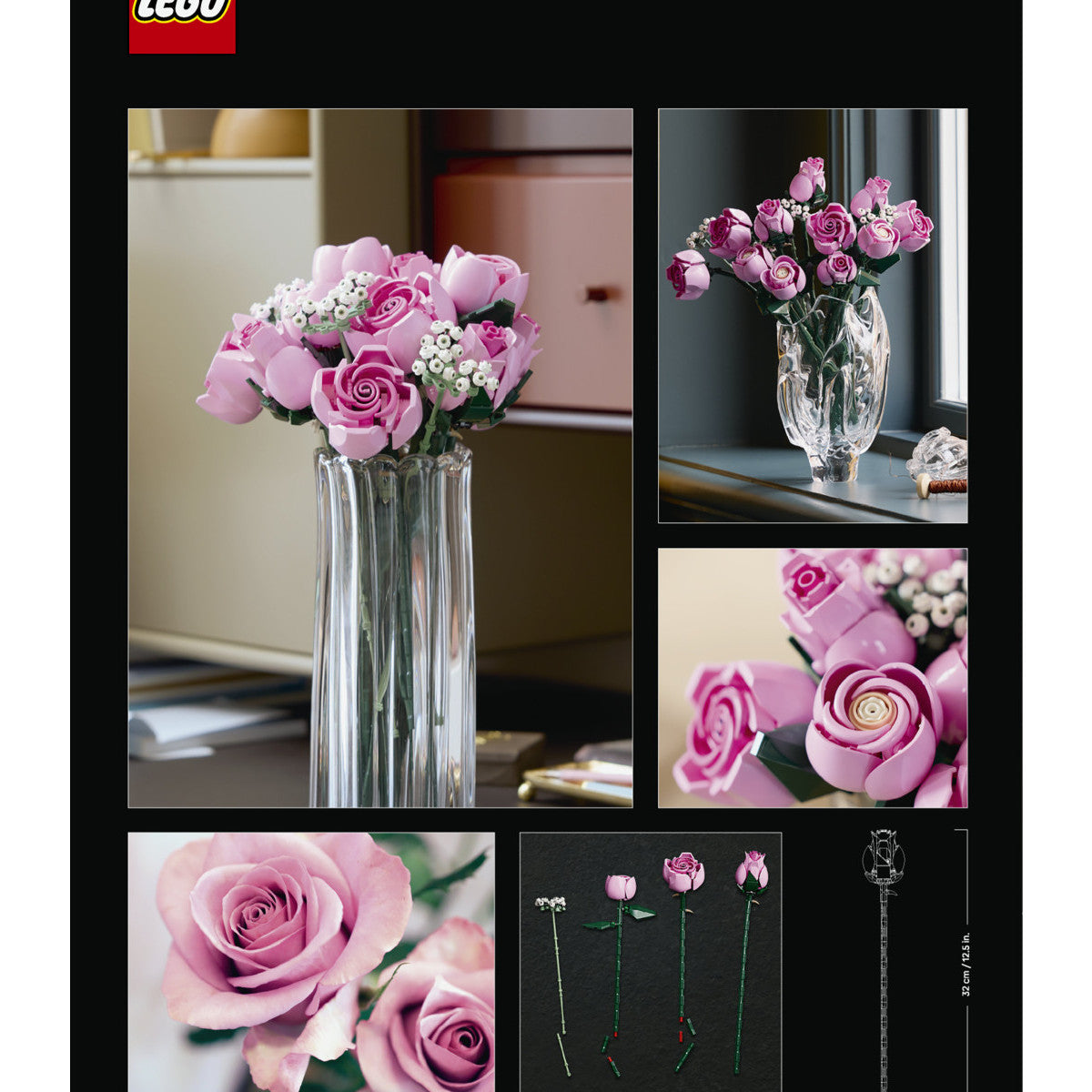 LEGO 10374 Botanicals Bouquet di Rose Rosa Set da Costruzione 789 Pezzi 18