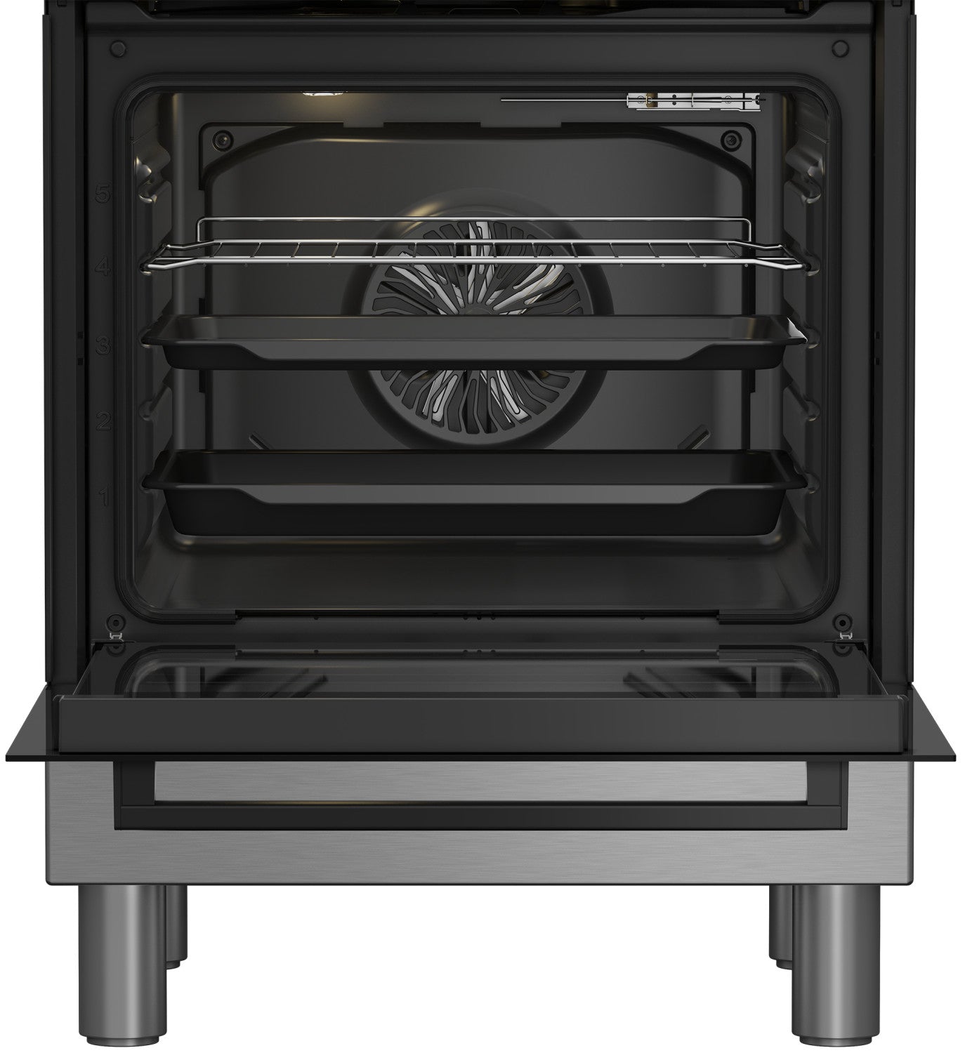 Beko Cucina Forno Elettrico Ventilato con Grill Elettrico e Timer, coperchio in vetro, ventilazione tangenziale, Classe A, Display LED XL, Piedini, Inox
