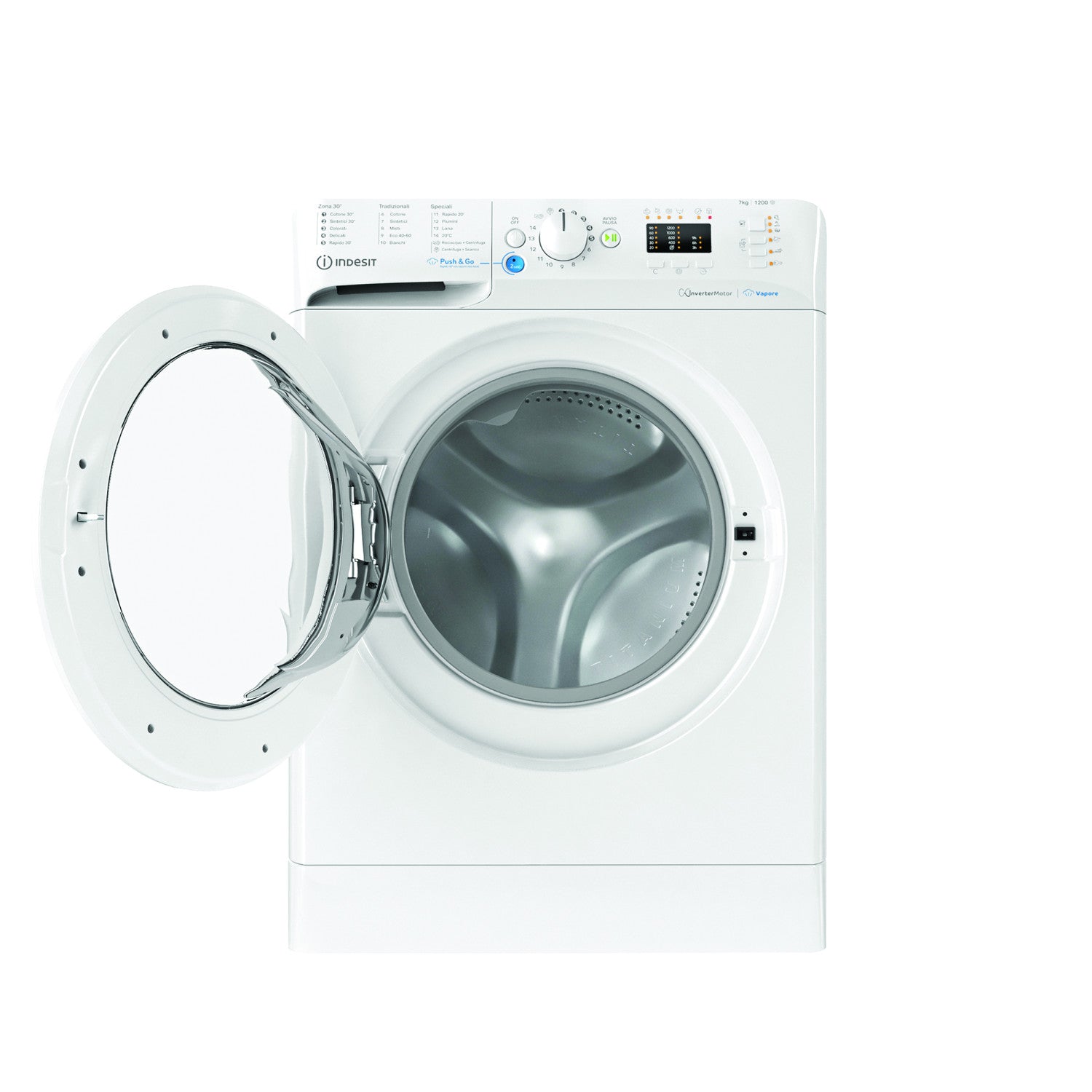Indesit BWSA 7126X WV IT, 7kg, classe A, Bianco, Inverter, 1200 giri, Display LED, vapore, porta bianca Made in Italy