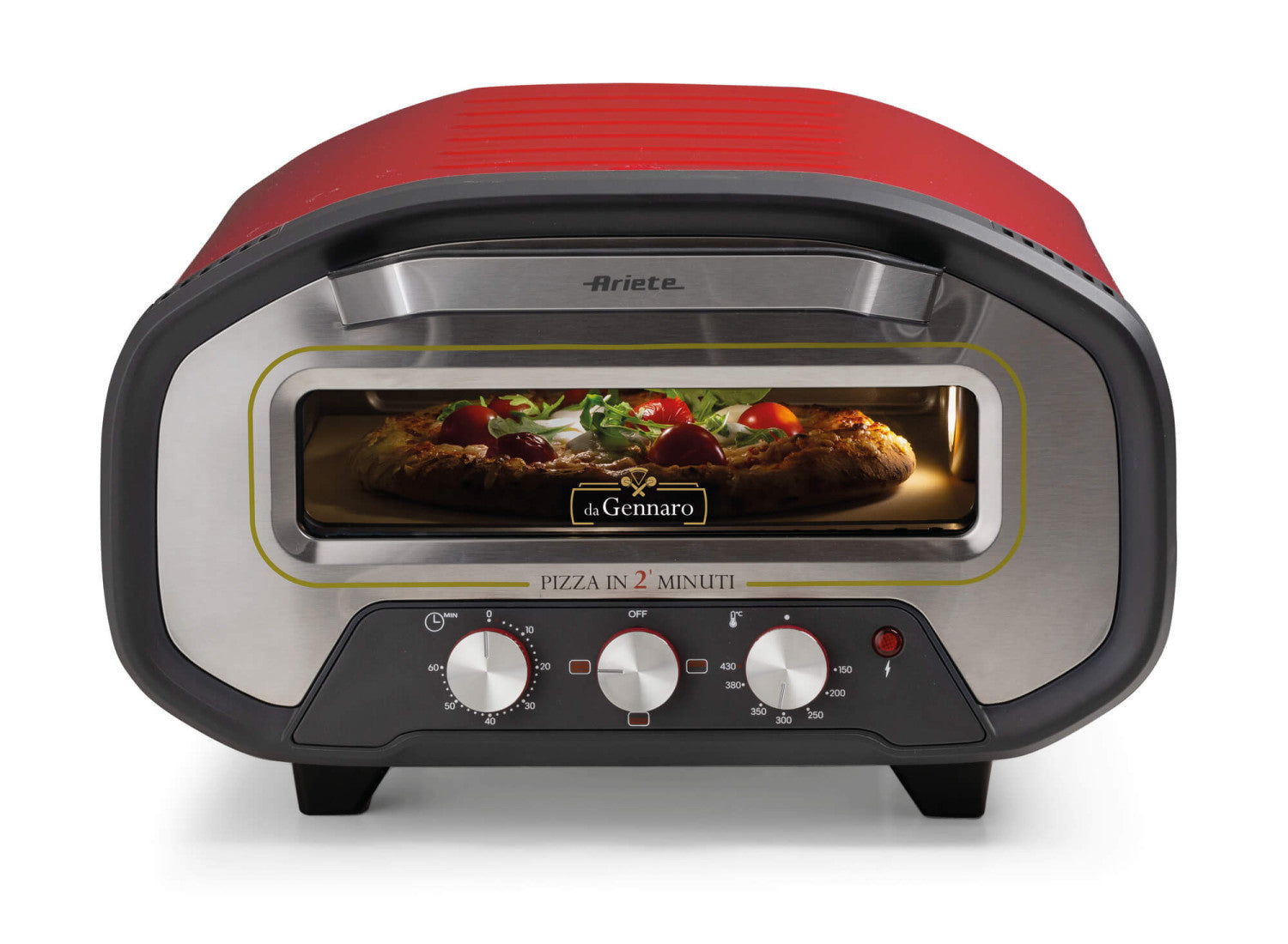 Ariete 3901 Da Gennaro, Forno per pizza, 2200W, Temperatura 430 C, 2 minuti di cottura, Pietra refrattaria, Rosso