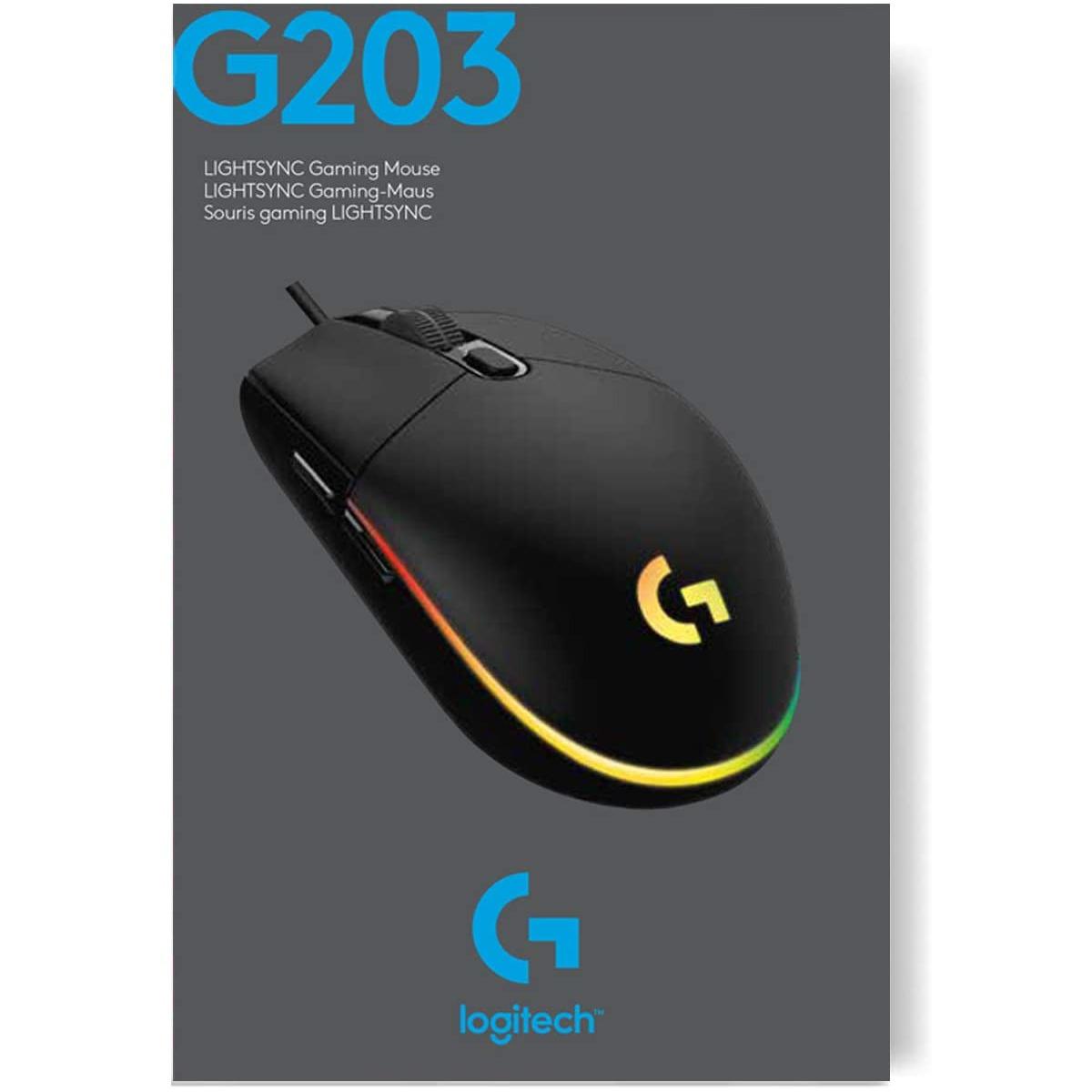 Logitech G G203 Lightsync Mouse USB Tipo A 8000 DPI Nero