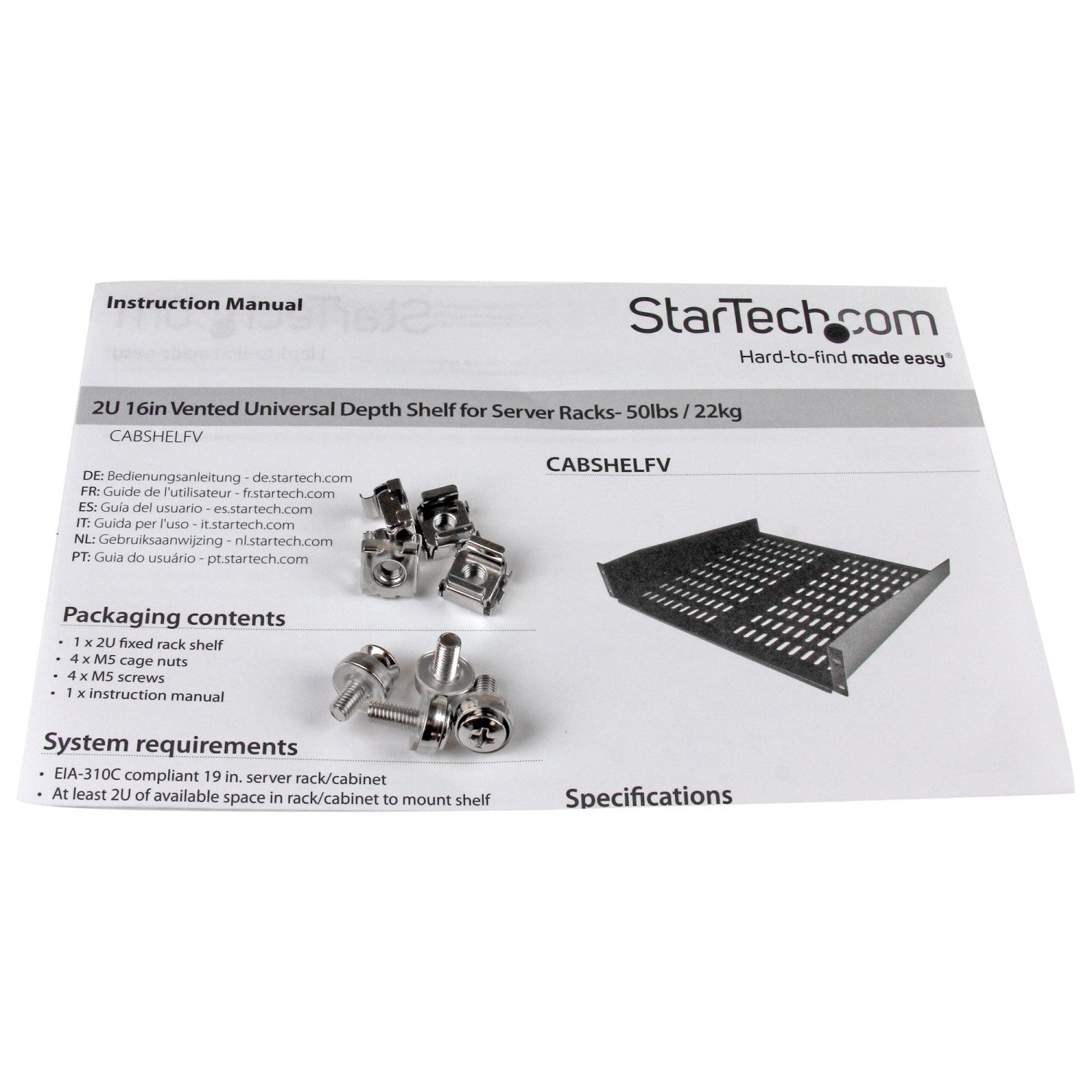 StarTech.com CABSHELFV porta accessori Mensola per scaffale