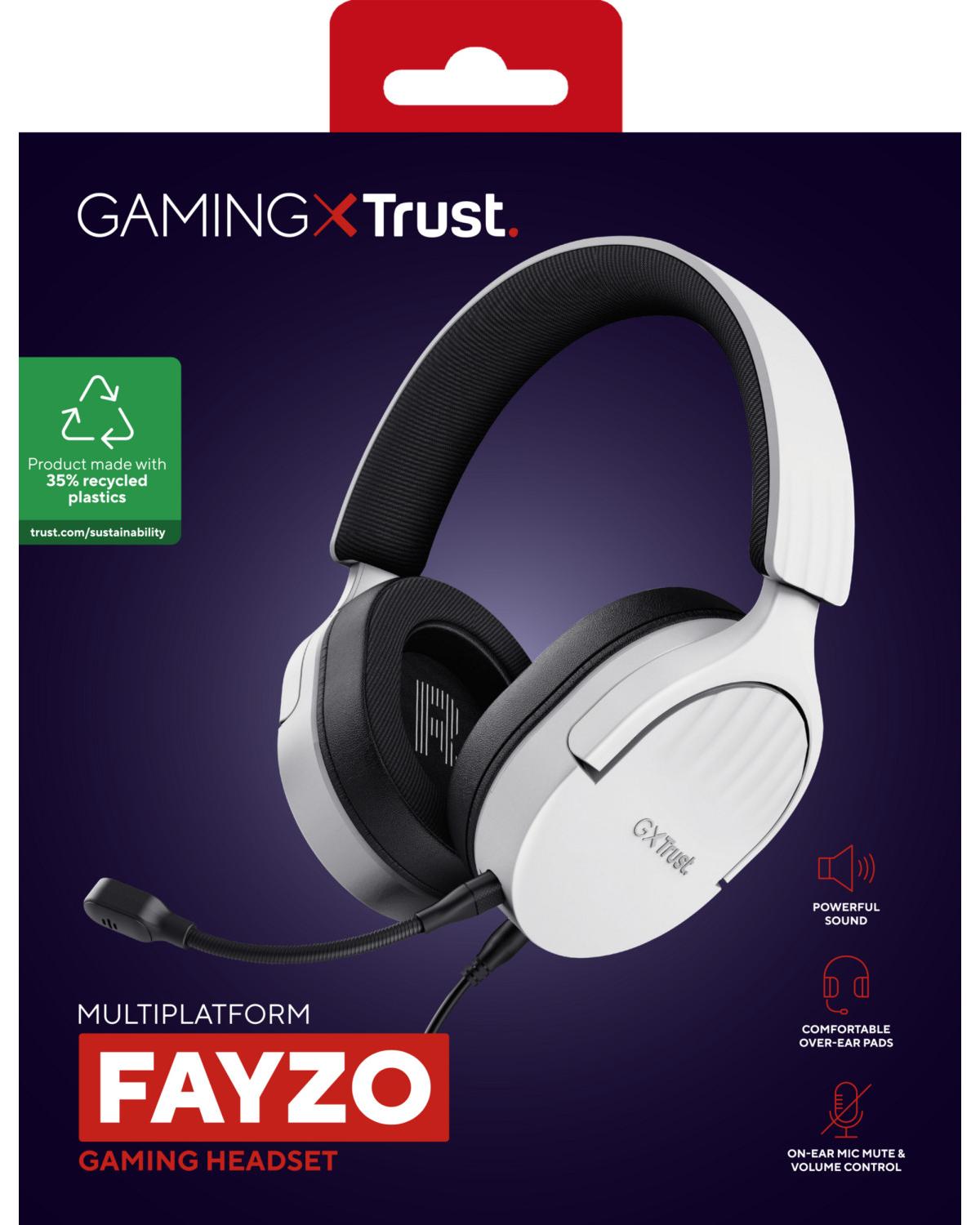 Trust GXT 489W FAYZO Auricolare Cablato A Padiglione Giocare Nero, Bianco