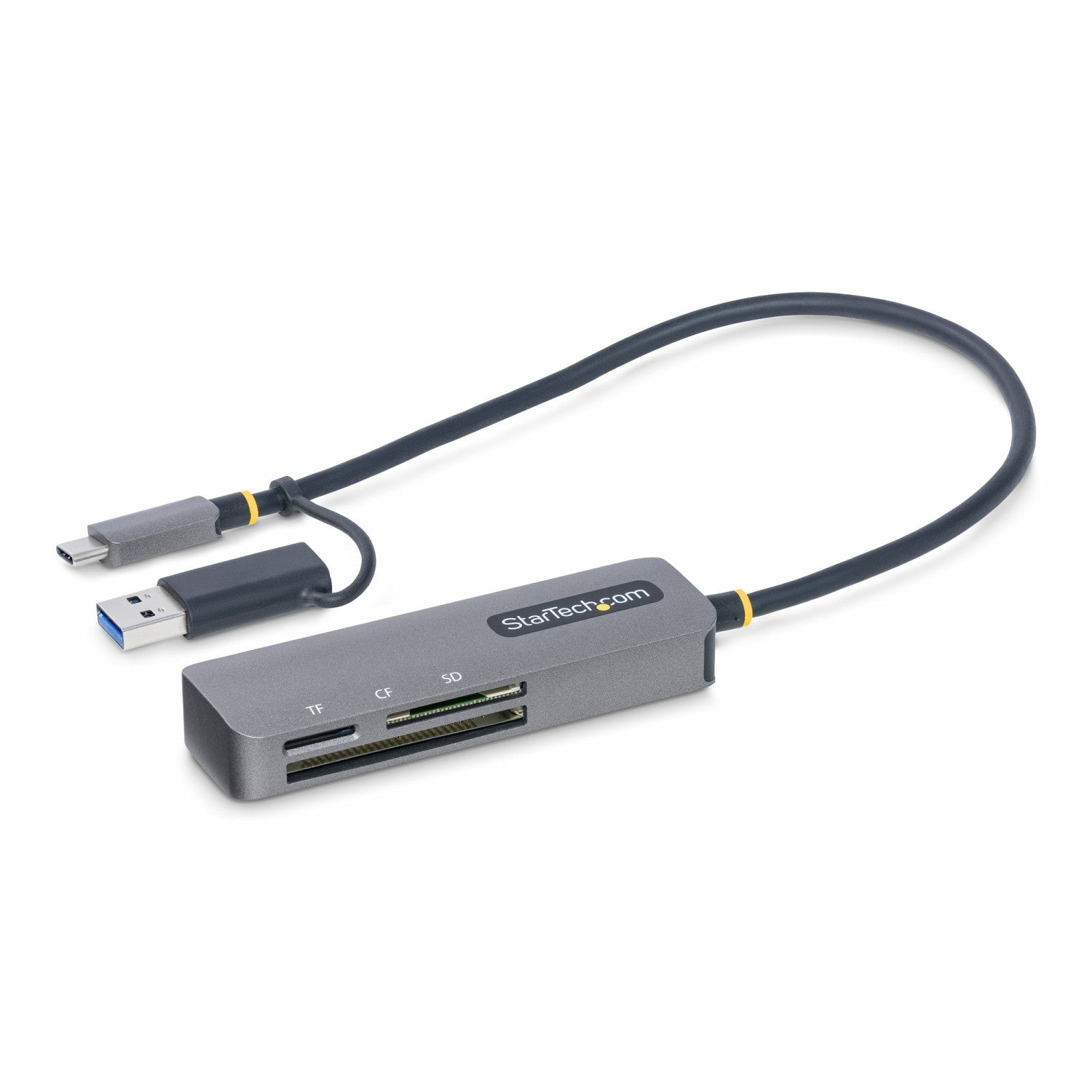 StarTech.com Lettore di schede di memoria multimediale USB 3.0, lettore di schede SD.microSD.CompactFlash, adattatore portatile di schede USB 5Gbps, lettore esterno di schede USB-C con adattatore USB-A collegato