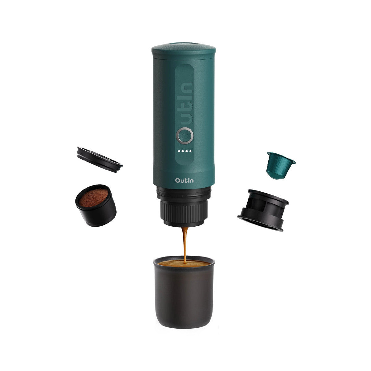 Outin Nano Macchina Espresso Portatile Nero Foglia di Tè USB-C Compattta
