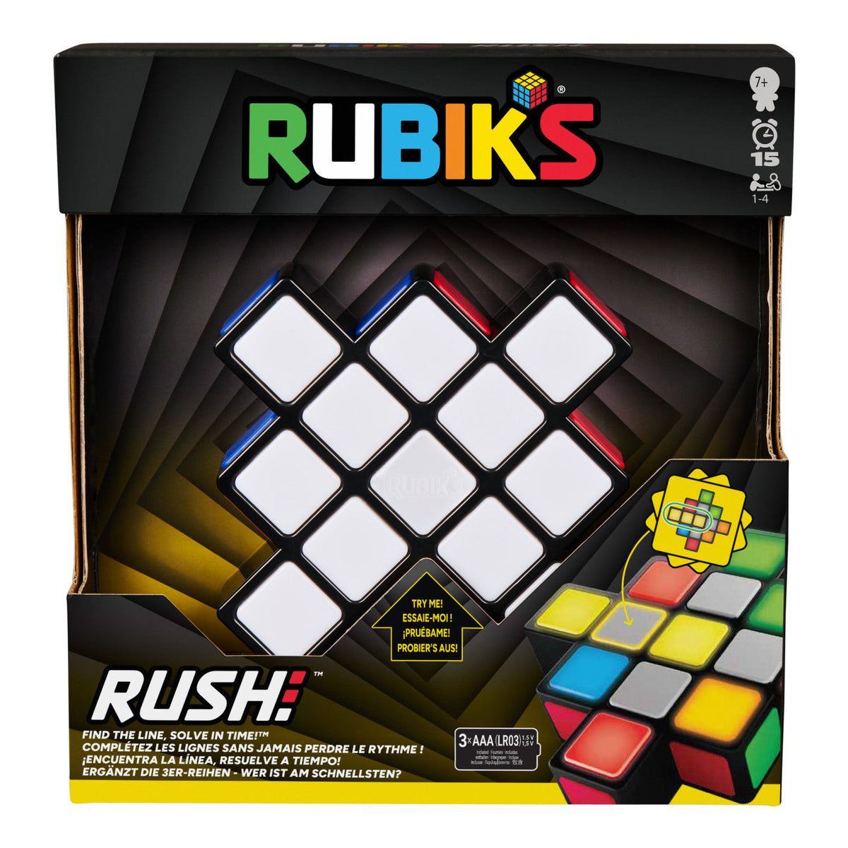 Rubik s Rush, Gioco Elettronico di Velocità e Luci, Rompicapo Interattivo Multigiocatore 1-4 Persone, Sfida di Abbinamento Colori e Memoria, Giocattolo STEM per Bambini e Adulti, Età 7