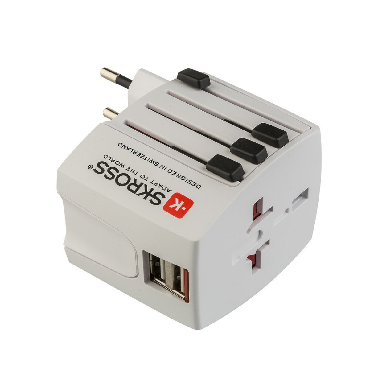 POLY POOL PP2209 Adattatore Skross Micro MUV da Viaggio Adattatore Universale 4 Spine a 2 Poli 2 Prese USB Tensione e Potenza 100V 250W 250V 625W