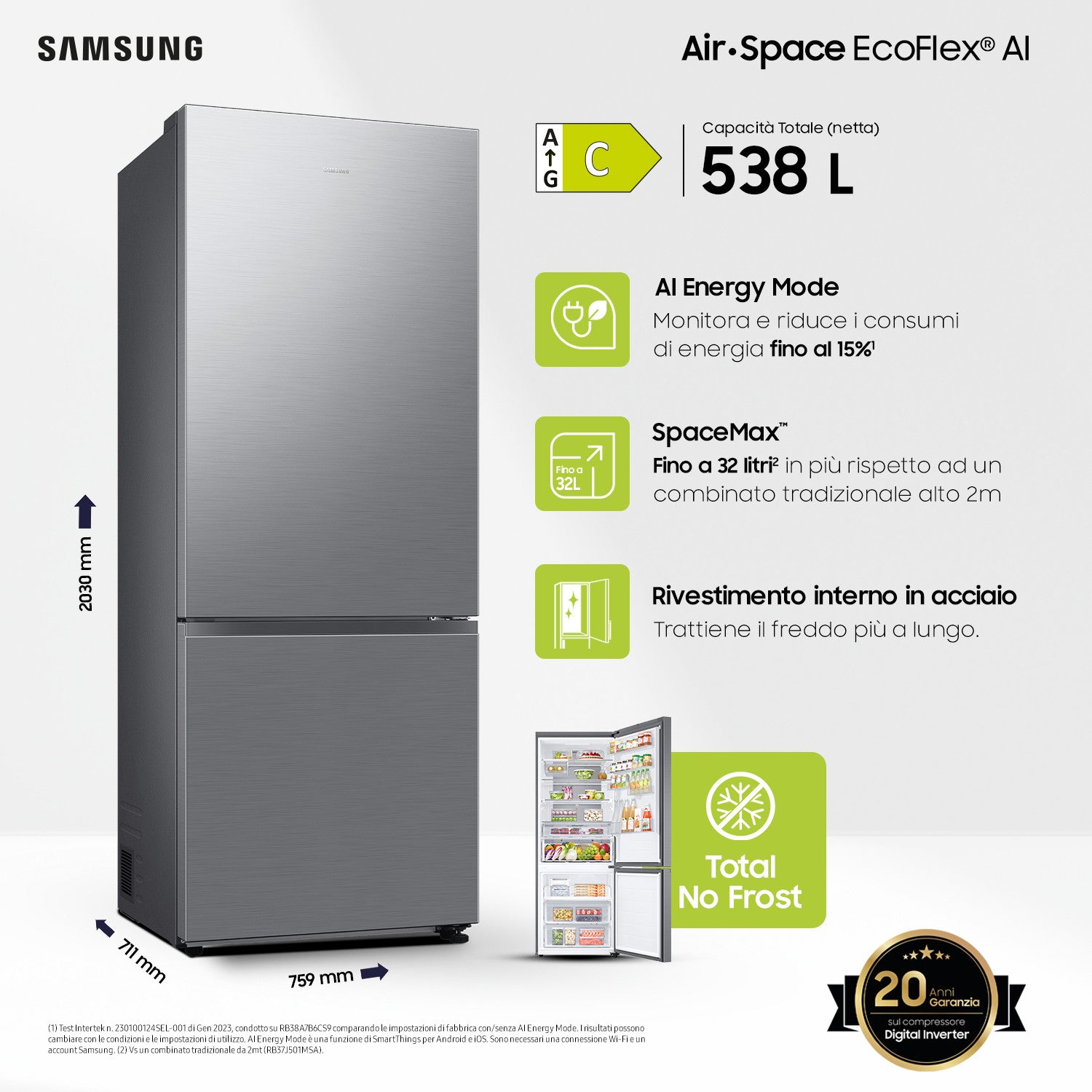 Samsung RB53DG706CS9 Libera installazione 538 L C Metallico