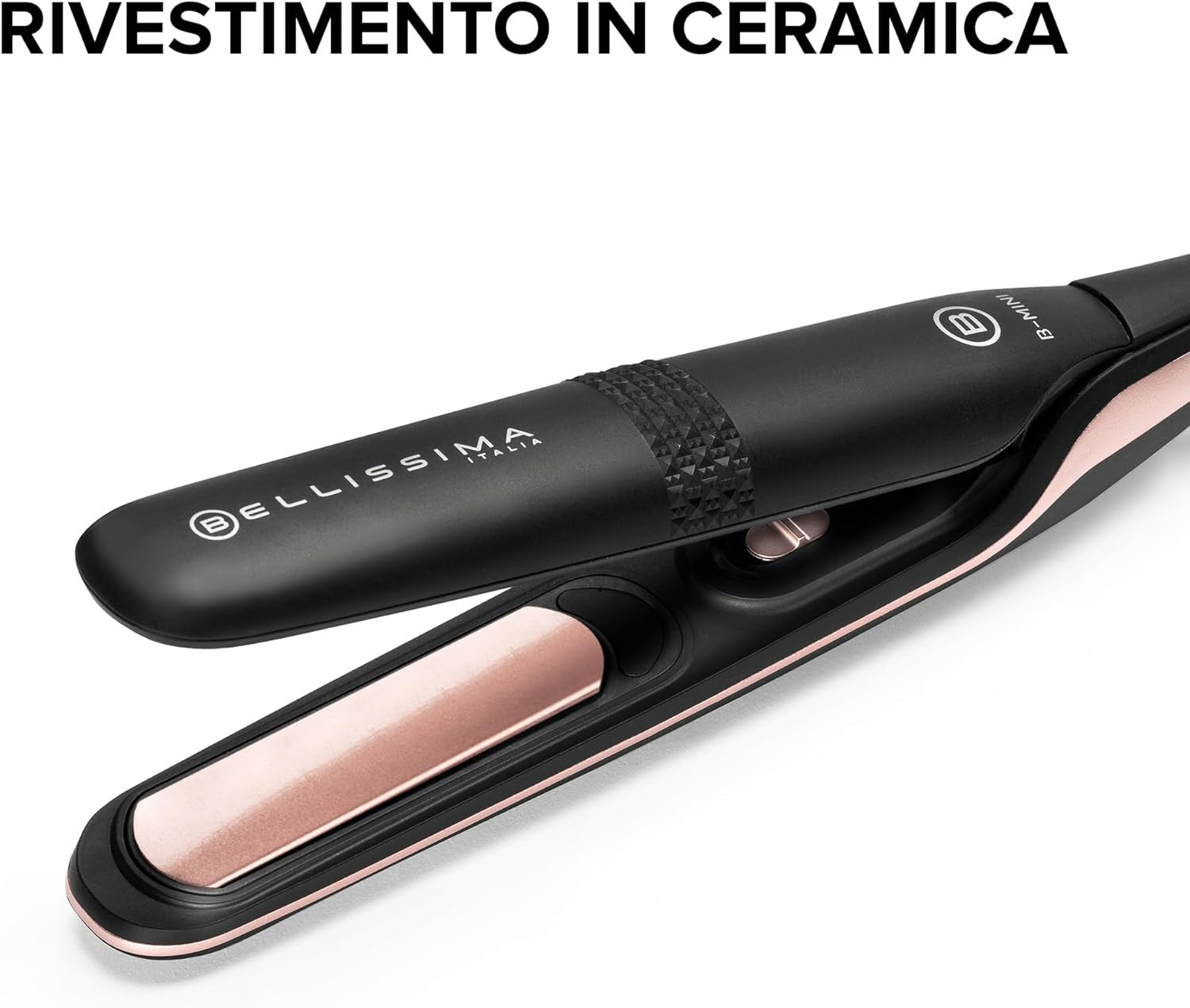 Imetec Bellissima B-Mini Piastra per Capelli Mini da Borsa e da Viaggio Rivestimento in Ceramica Multivoltaggio Automatico Nero Rosa