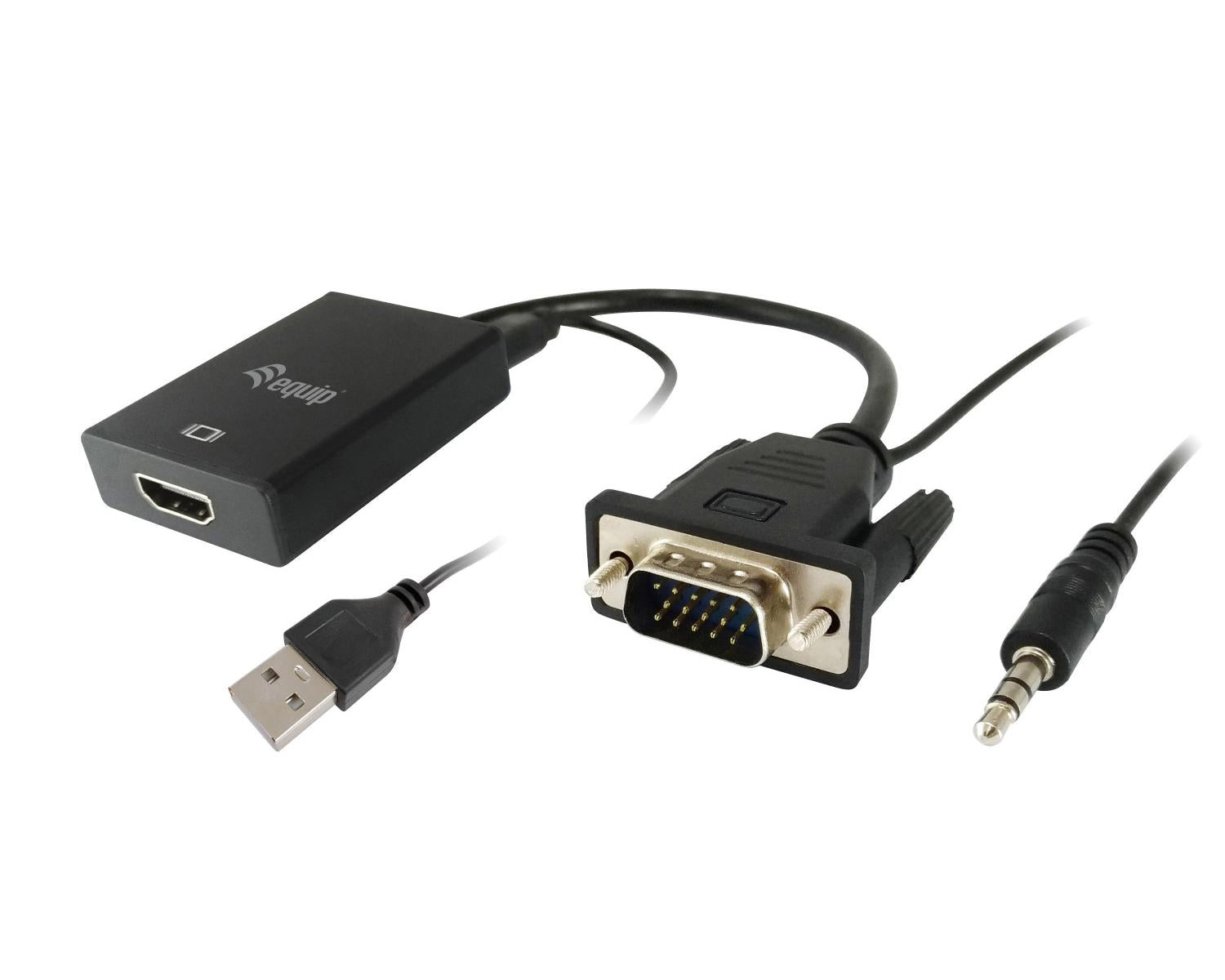 Equip 119038 cavo e adattatore video 0,2 m VGA (D-Sub) 3.5mm DVI-D USB Nero