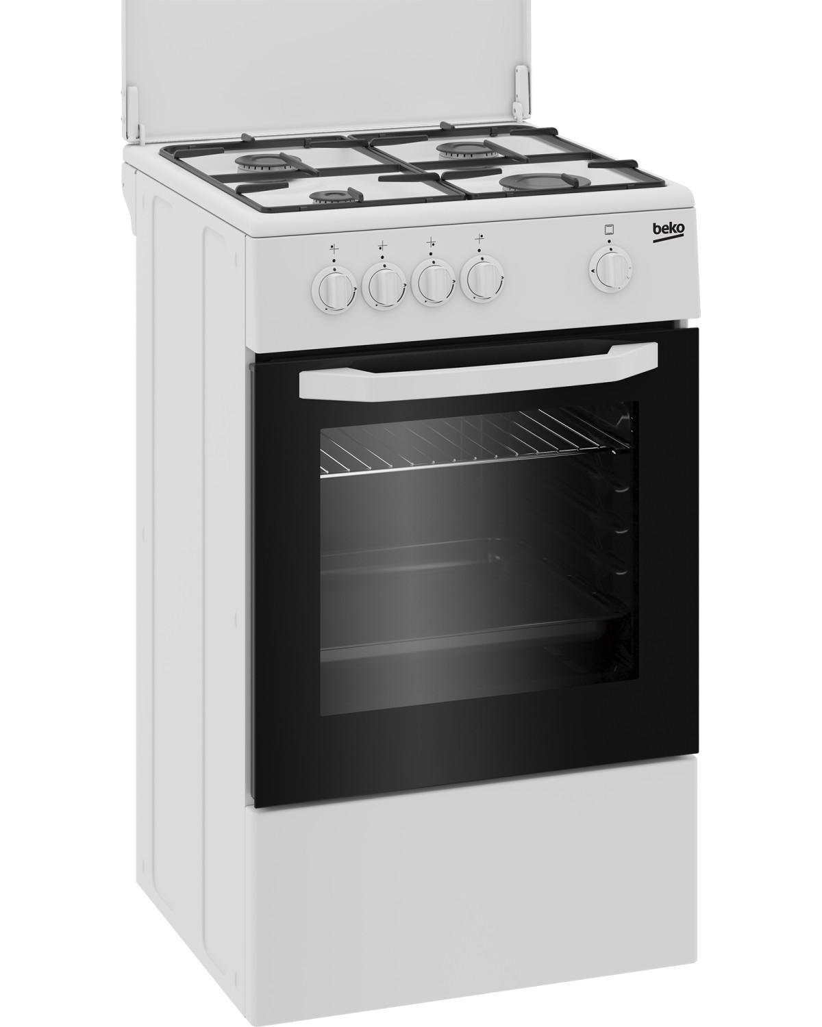 Beko Cucina CSG42009DW, (LxDxA) 50x50x85, Bianca, Forno a gas grill, piano cottura a gas 4 zone, Coperchio in metallo