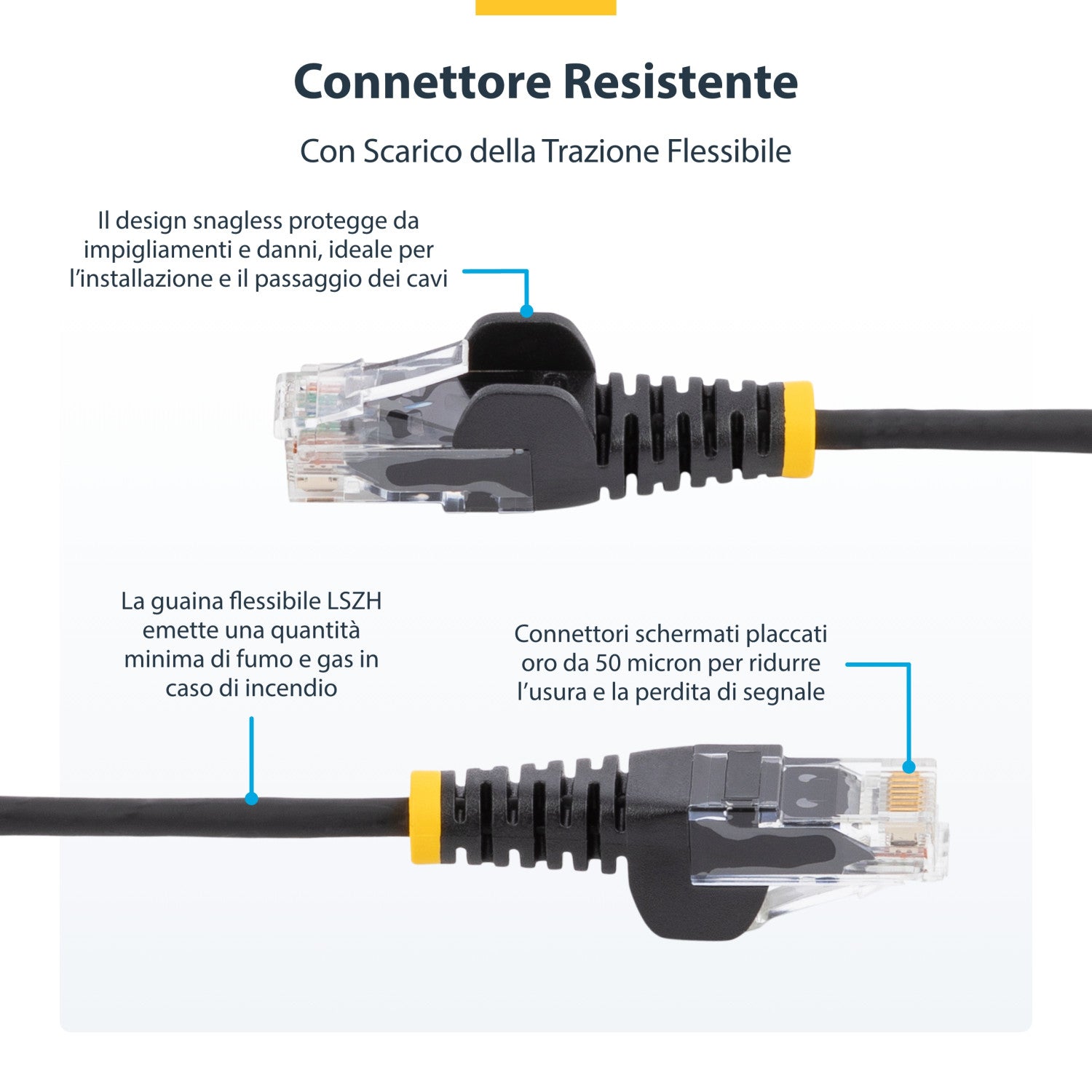 StarTech.com Cavo Ethernet CAT6 Giallo da 1m; Patch UTP con Plug RJ45 Antigroviglio e Rilievi di Trazione, Cavo Lan Slim in Rame Puro 28AWG, Sottoposto a test Fluke