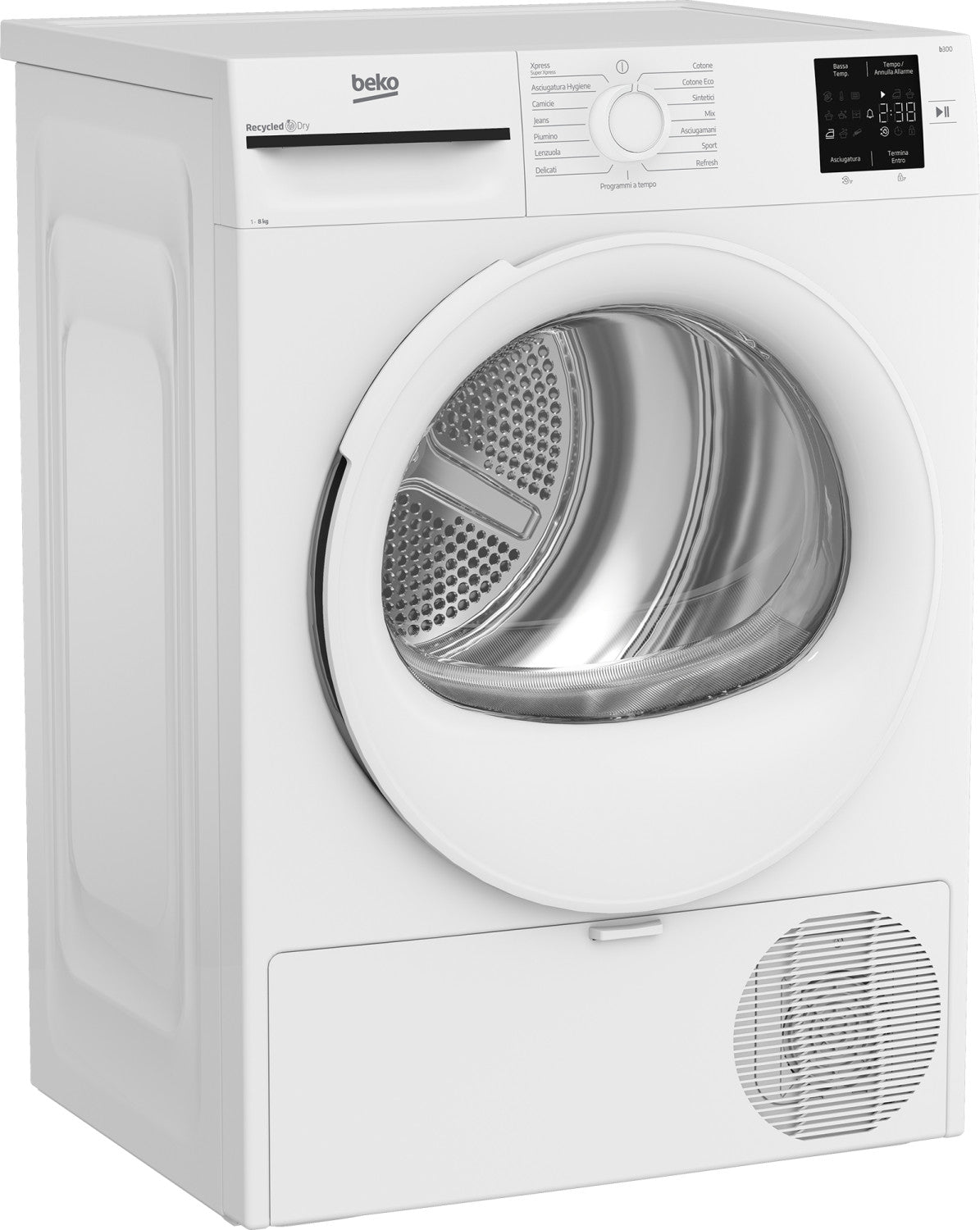 Beko BMT83EW asciugatrice 8kg, Classe D, Linea Estetica NX, motore asincrono, Display digitale, colore Bianco, oblò Bianco