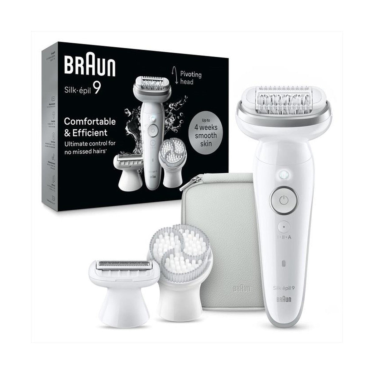Braun Silk-Épil 9 SES9-061 Epilatore Elettrico Wet Dry, 40 Pinzette, 2 Velocità, Uso Asciutto E Bagnato, Argento