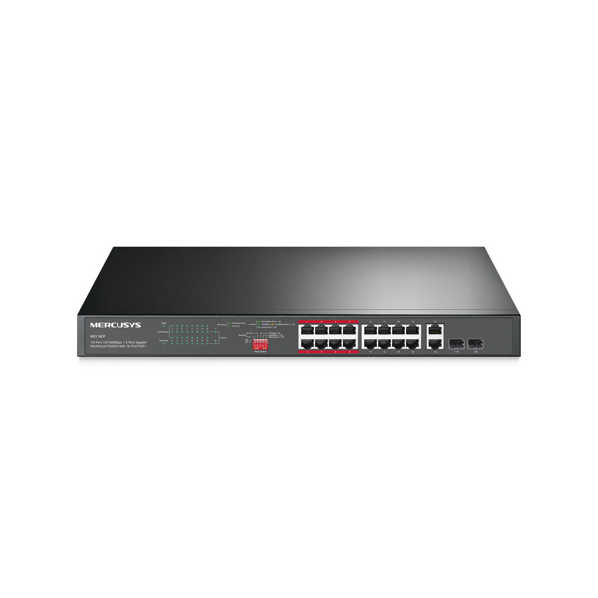 Mercusys 16-PORT 10/100MBPS 2-PORT GB RCK 16-PORT POE Non gestito Fast Ethernet (10/100) Supporto Power over Ethernet (PoE) Nero
