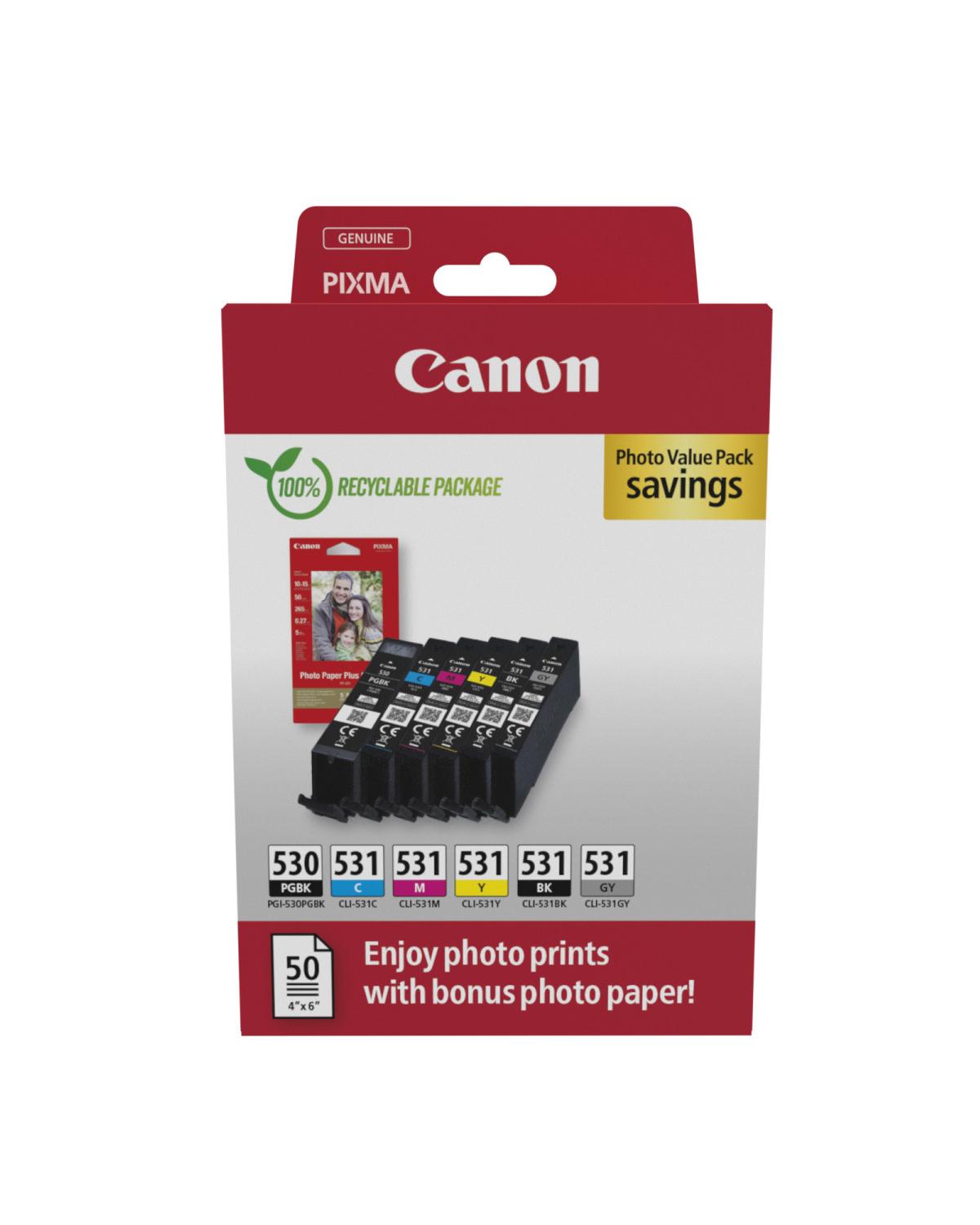 Canon PGI 530 CLI 531 PVP cartuccia d'inchiostro 6 pz Originale Nero. Ciano. Grigio. Magenta. Nero per foto. Giallo