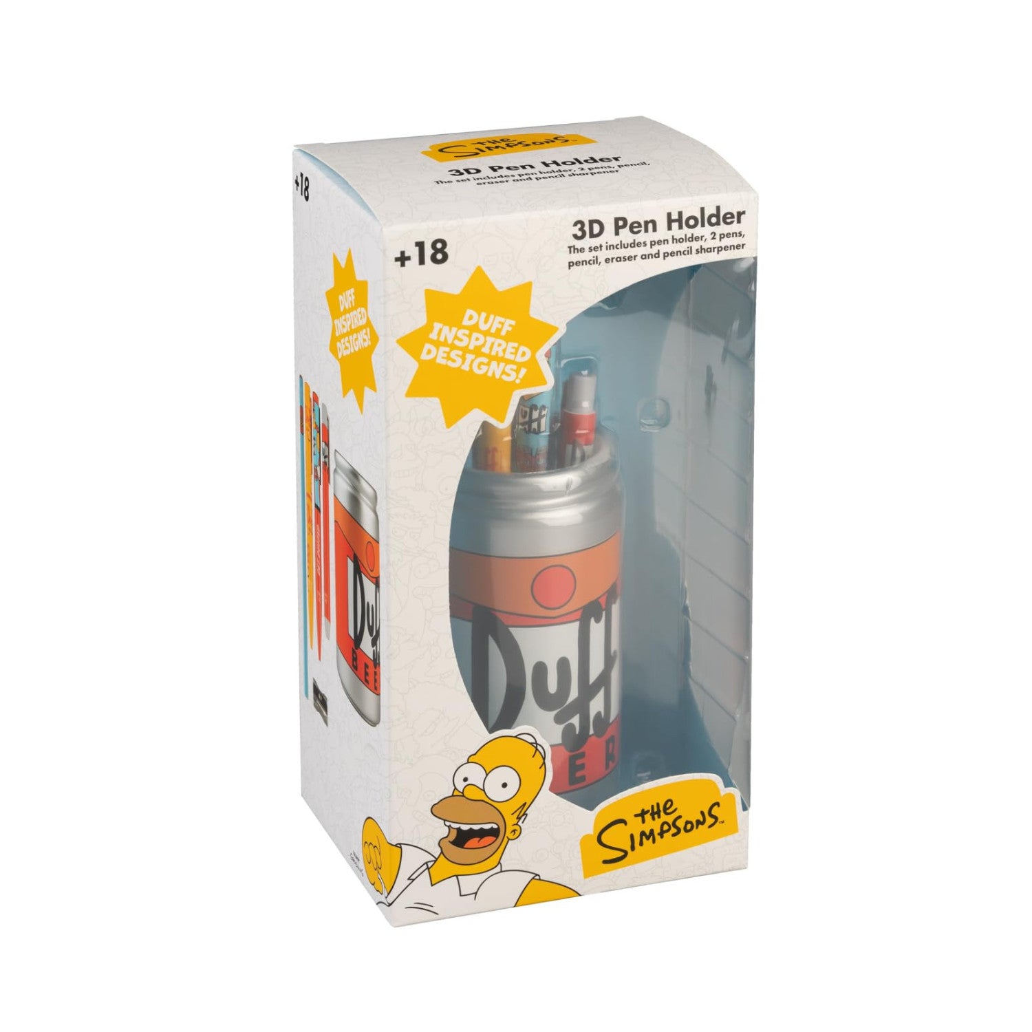 Grupo Erik Portapenne 3D The Simpsons Duff Beer in Resina con Set Cancelleria - 2 Penne, Matita, Gomma e Temperino