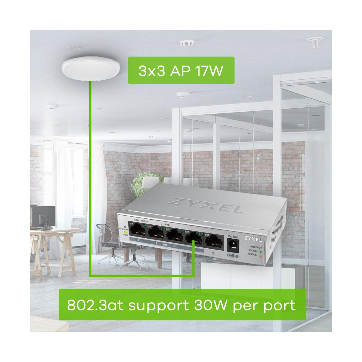 Zyxel GS1005HP Non gestito Gigabit Ethernet (10/100/1000) Supporto Power over Ethernet (PoE) Argento