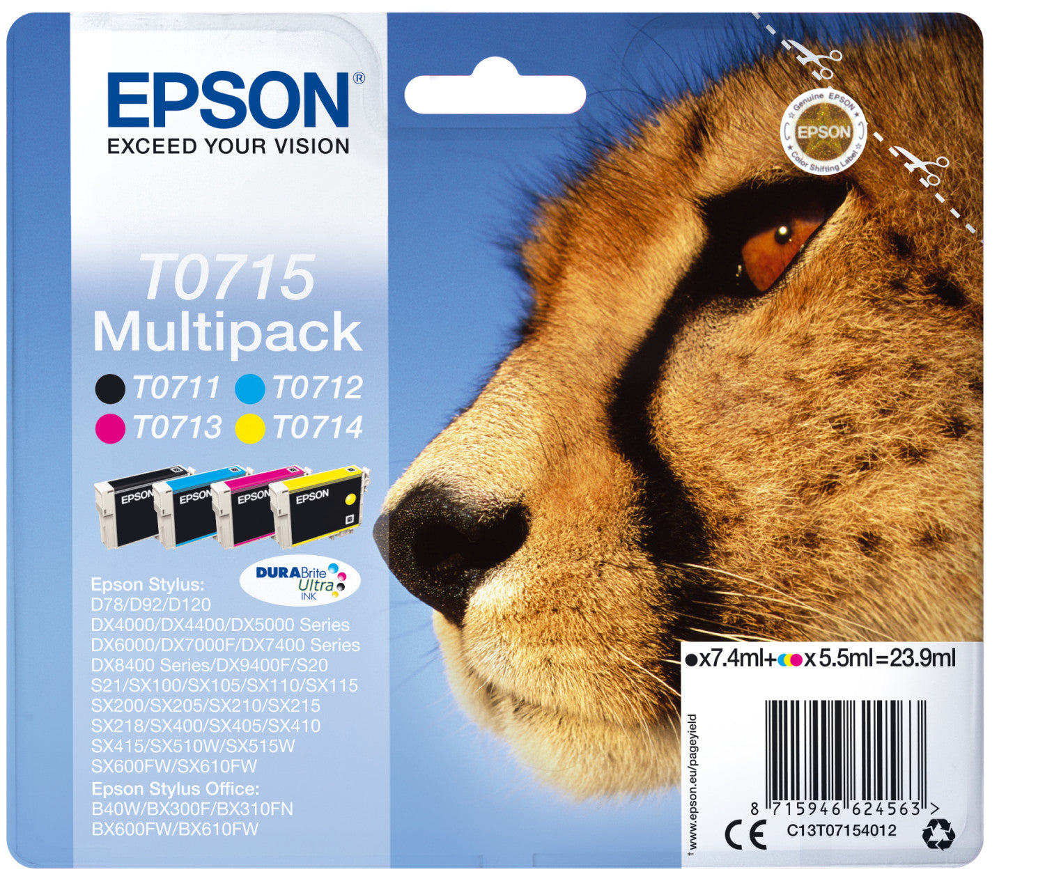 Epson T07154022 Cartuccia Inchiostro Multipack 4 Colori per Stampante XD78 DX4000