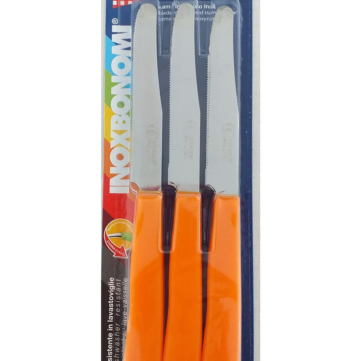 Bonomi Set 6 Coltelli da Tavola Lama Seghettata Inox Manico Arancione Made in Italy