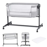 Kinderkraft Nestee Up 2 Culla Co-Sleeping 2 in 1, 5 Livelli di Altezza, 4 Ruote, con Materasso, Grigio Chiaro