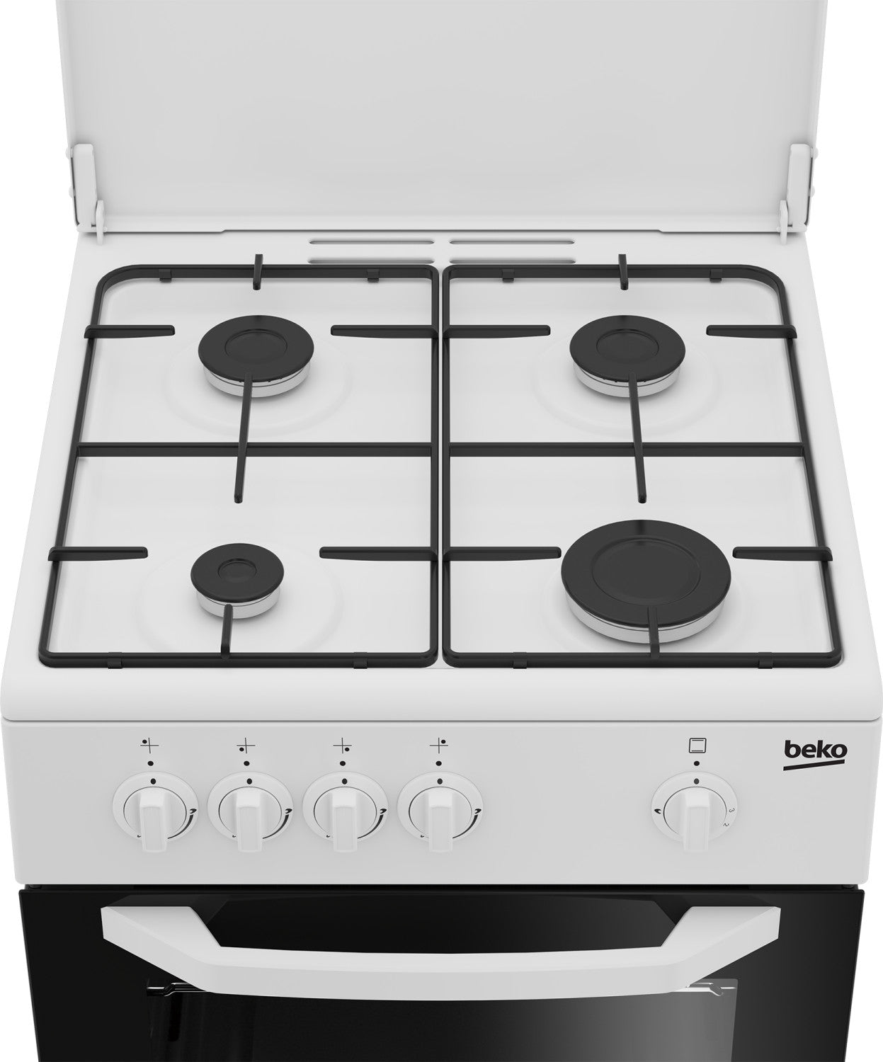 Beko Cucina CSG42009DW, (LxDxA) 50x50x85, Bianca, Forno a gas grill, piano cottura a gas 4 zone, Coperchio in metallo