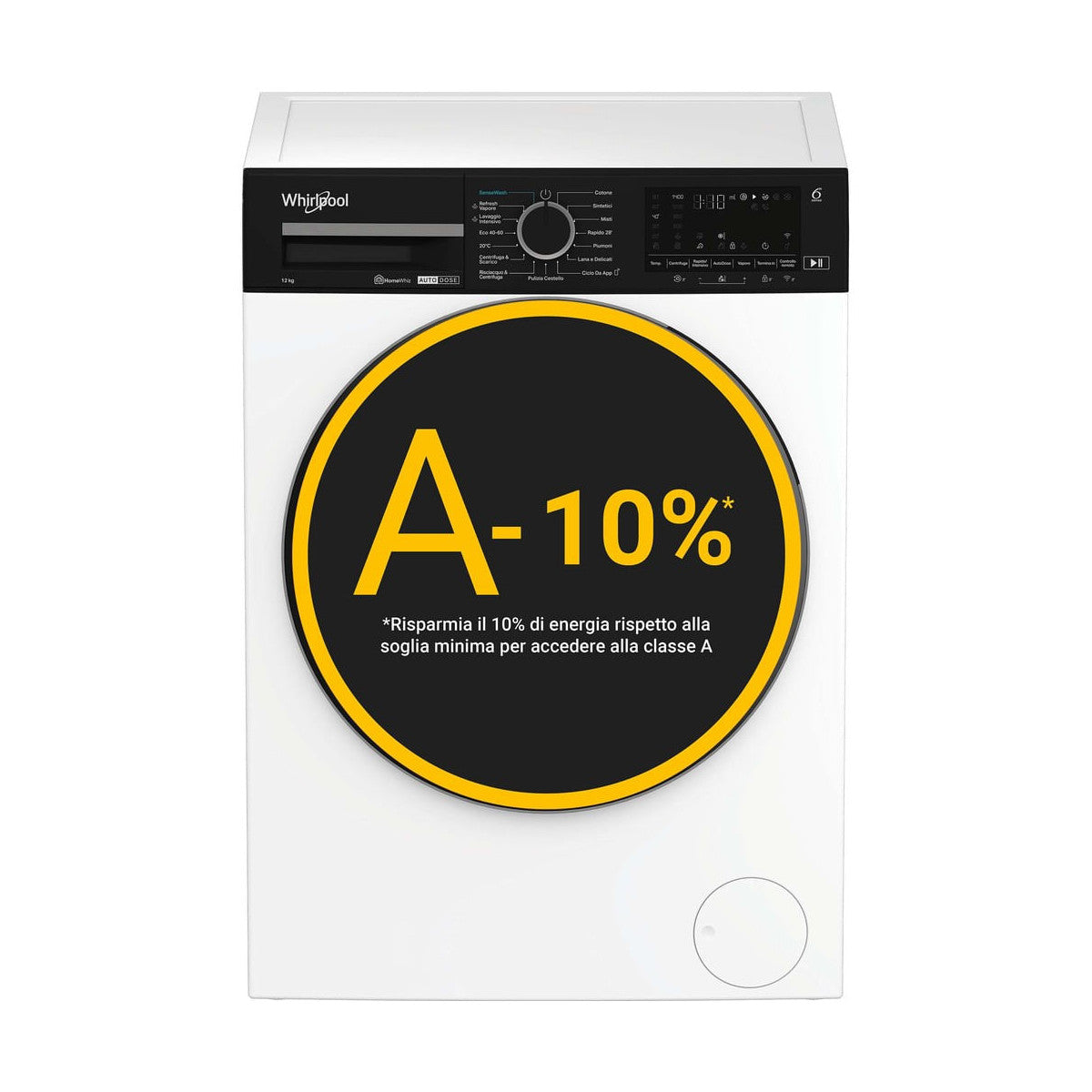 Whirlpool FRONT LOADER STD, Capacità 12kg, classe A -10%, bianco, Autodose, vapore, porta nera, Wi-Fi Venduto come Grado B 8003437061998