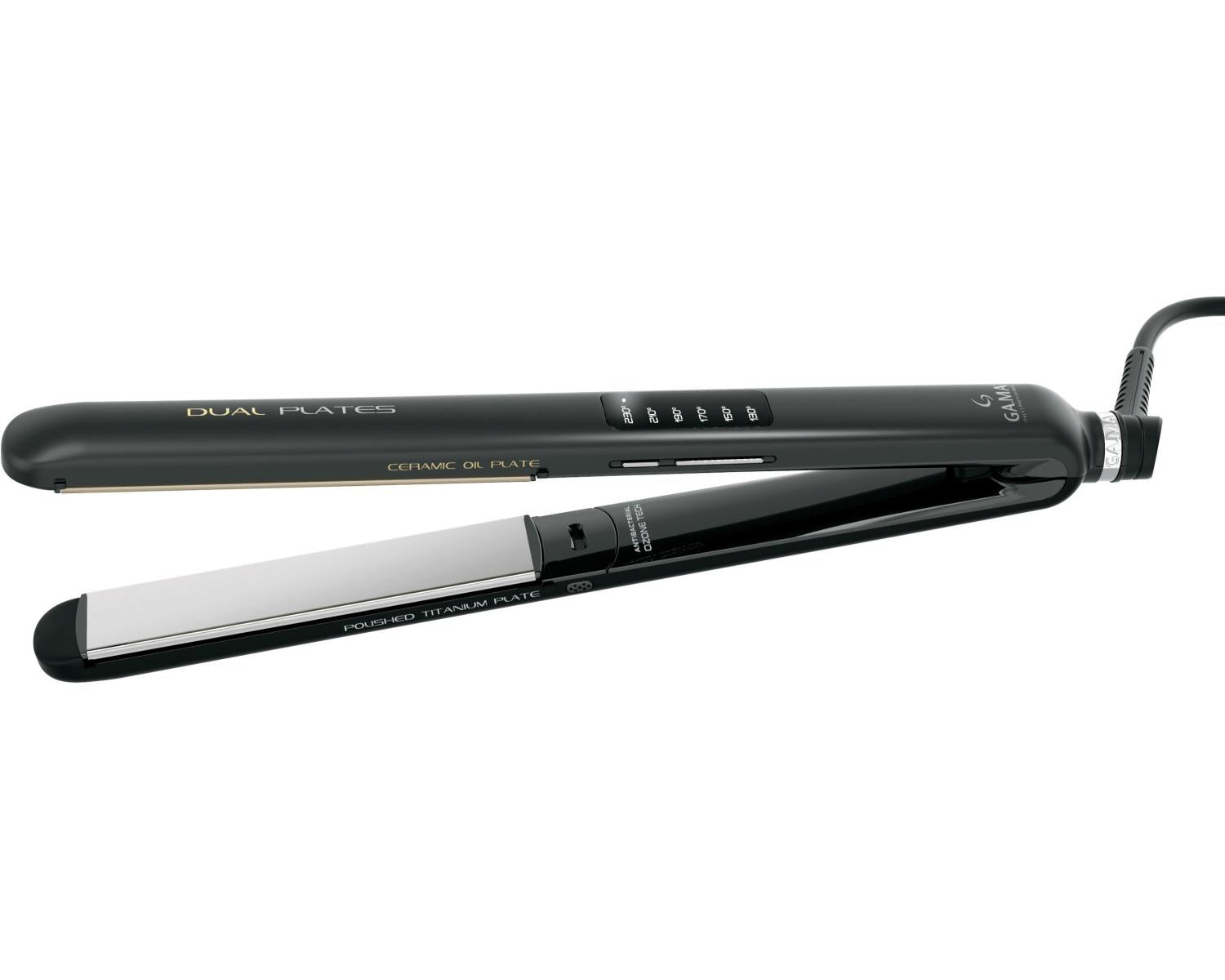 GA.MA Piastra Led Dual Plates 4D per look ricci e lisci. tecnologio agli ioni e ozono doppia trafile larghe e basculanti 1 trafila in titanio e 1 ceramica con olio d'argan anti effetto crespo temperatura regolabile da 130 a 230 C autospegniment
