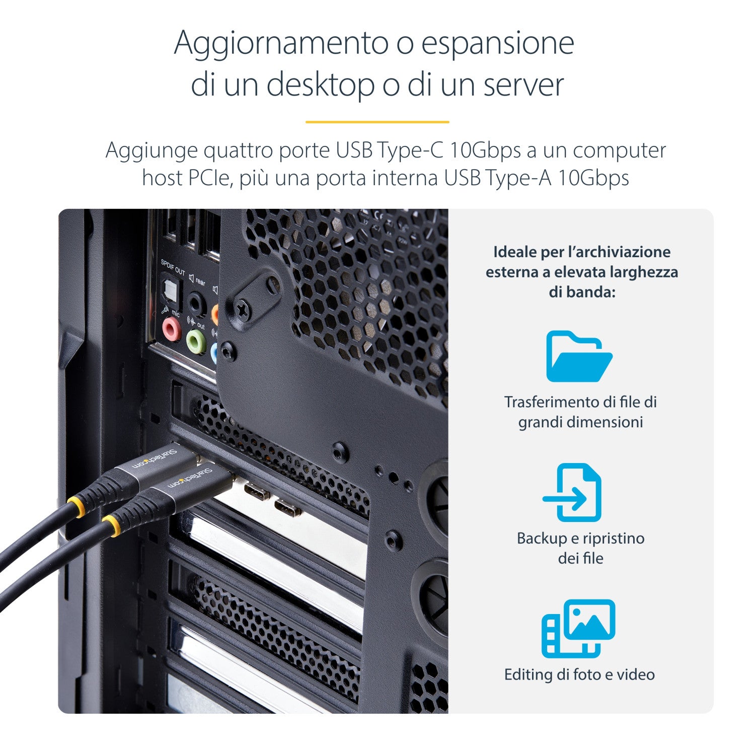 StarTech.com Scheda di Espansione PCIe USB a 5 porte, USB 3.2 10Gbps, scheda PCI Express con 4 porte USB-C, 1 porta interna USB-A, scheda controller PCIe USB, Windows/macOS/Linux
