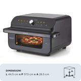Ariete 4649 Air Fryer + Grill Pizza oven, Friggitrice e forno pizza, 2000W, Capacità 10L, 8 programmi di cottura, Timer, Cuoce una pizza intera, Finestra trasparente + luce, doppia resistenza, fino a 230°C