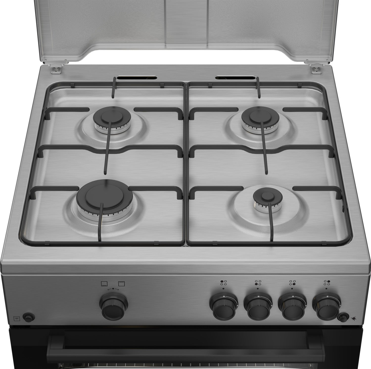 Beko Cucina Forno a Gas,coperchio in metallo, ventilazione tangenziale, Classe A, Inox