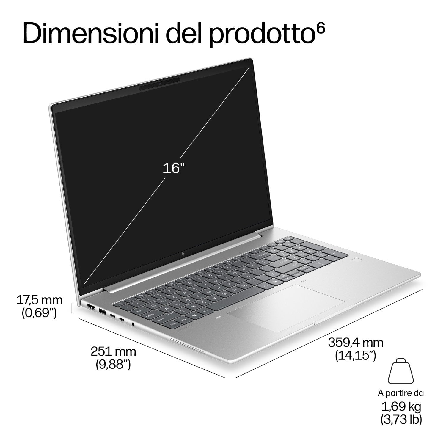 HP DQ6N2AT laptop Intel Core 5 Computer portatile 40,6 cm (16") WUXGA 16 GB LPDDR5x-SDRAM 512 GB SSD Wi-Fi 7 (802.11be) Windows 11 Pro AI PC Argento