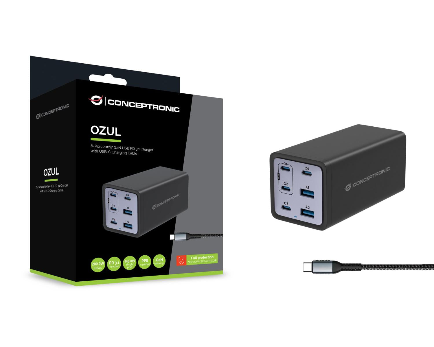 Conceptronic OZUL06BE Caricabatterie per dispositivi mobili Universale Nero AC Ricarica rapida Interno