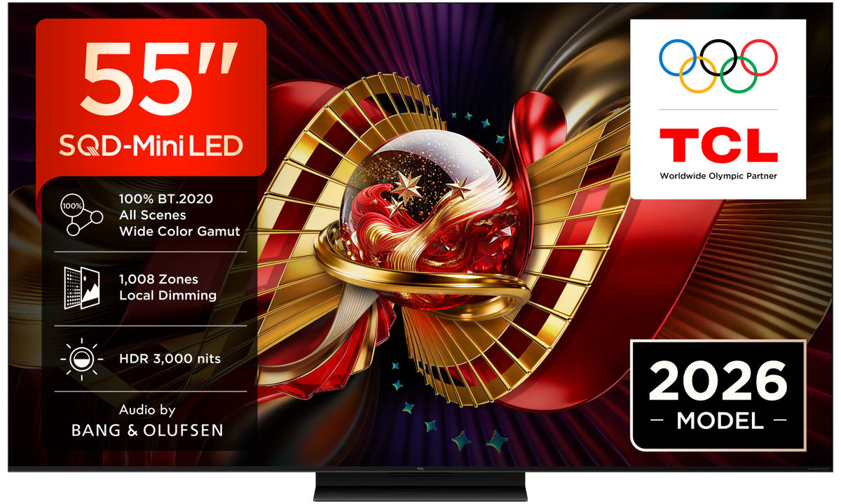 TCL C8L TV 55C8L SQD Mini LED da 55", 4K HDR, 3000 nit, 1.008 zone di dimming, Google TV, 144Hz, Dolby Vision Atmos, Audio Bang Olufsen
