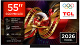 TCL C8L TV 55C8L SQD Mini LED da 55", 4K HDR, 3000 nit, 1.008 zone di dimming, Google TV, 144Hz, Dolby Vision Atmos, Audio Bang Olufsen