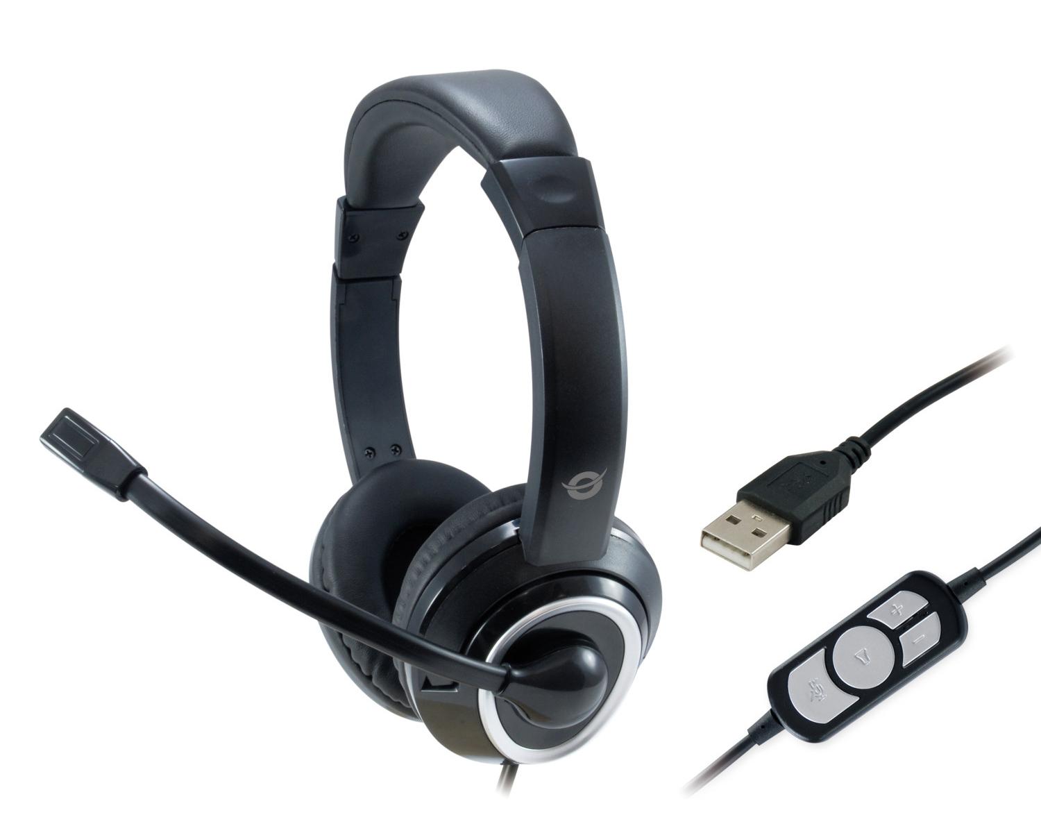 Conceptronic POLONA Cuffie Cablato a Padiglione Musica e Chiamate USB tipo A Nero