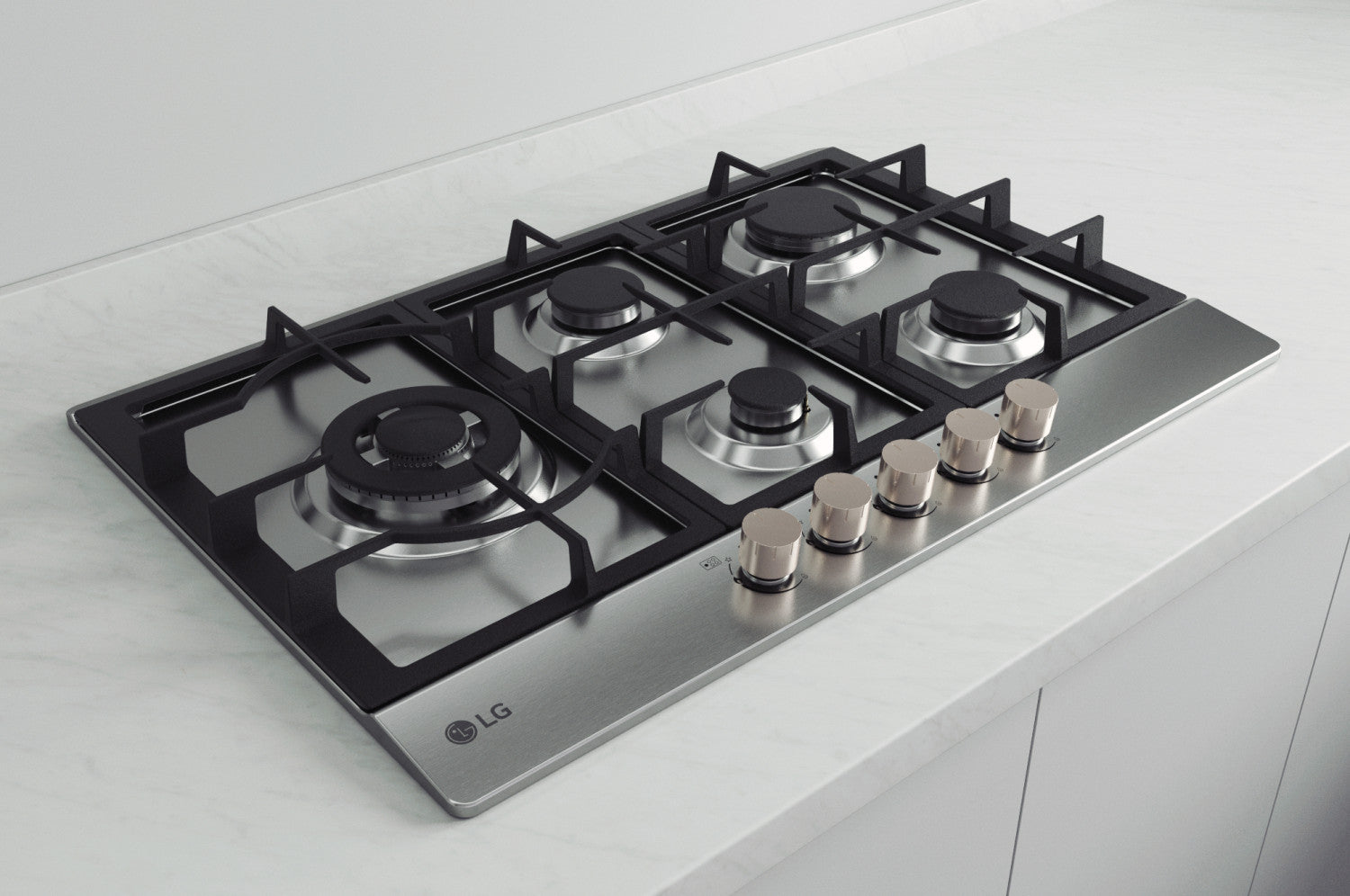 LG CBGZ3016S Piano cottura a gas 75cm, 11,5kW, 5 bruciatori, Griglie in ghisa, Piatto inox