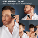 Rowenta X Series 700 Regolabarba Multifunzione 14-in-1 da Uomo, Lame Autoaffilanti in Acciaio Inox ad Alto Tenore di Carbonio, TN9650