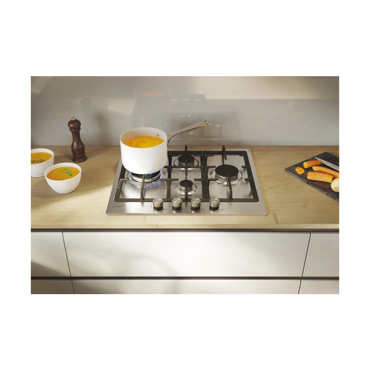 Candy Moderna CHG6D4WTX piano cottura Acciaio inox Da incasso 59.5 cm Gas 4 Fornelli