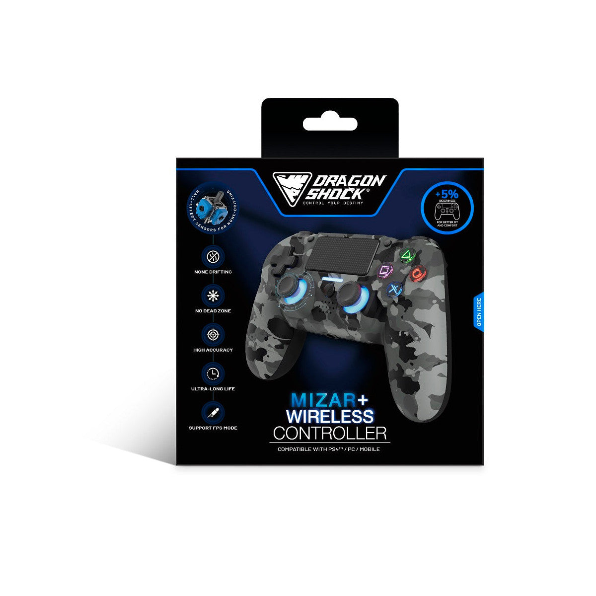 Dragonshock Mizar Nero, Grigio, Mimetico Bluetooth Gamepad Analogico/Digitale PC, PlayStation 4, Android