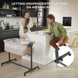 Kinderkraft Nestee Up 2 Culla Co-Sleeping 2 in 1, 5 Livelli di Altezza, 4 Ruote, con Materasso, Grigio Chiaro