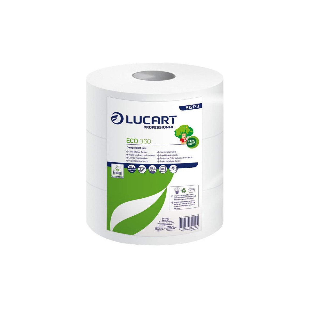 Lucart Professional Carta Igienica Maxi Jumbo Eco 2 Veli 360 Mt Diametro 25,5 Cm 973 Strappi Conf. 6 Rotoli
