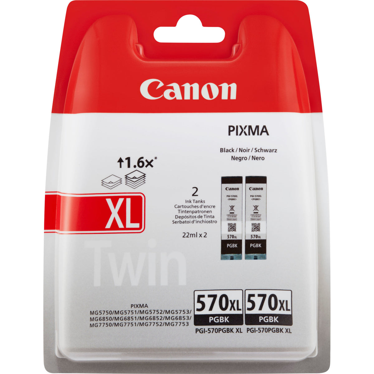 Canon Cartuccia d'inchiostro nero a resa elevata PGI-570BK XL (confezione doppia)