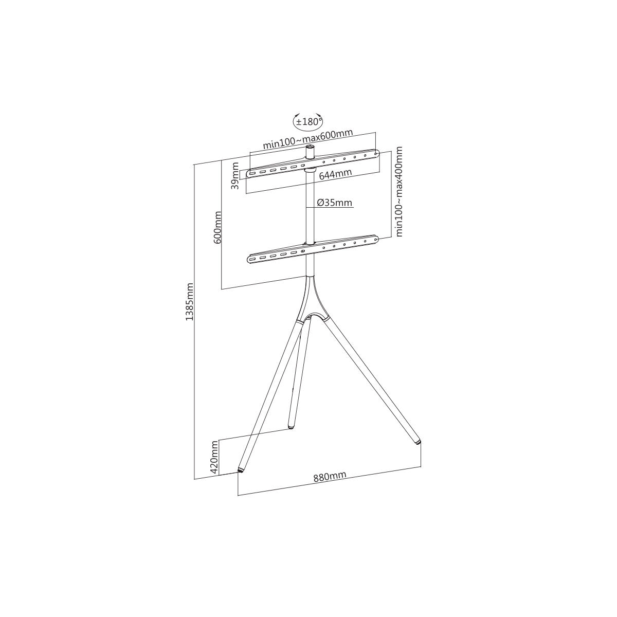 Munari KE088NS Supporto TV a parete 139,7 cm (55") Nero, Legno