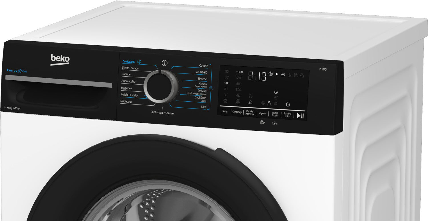 Beko b300 BMWEU9149DA 9kg, Classe A-30 , Bianco, Inverter 1400 giri, Touch, Oblò antracite, EnergySpin , Vapore