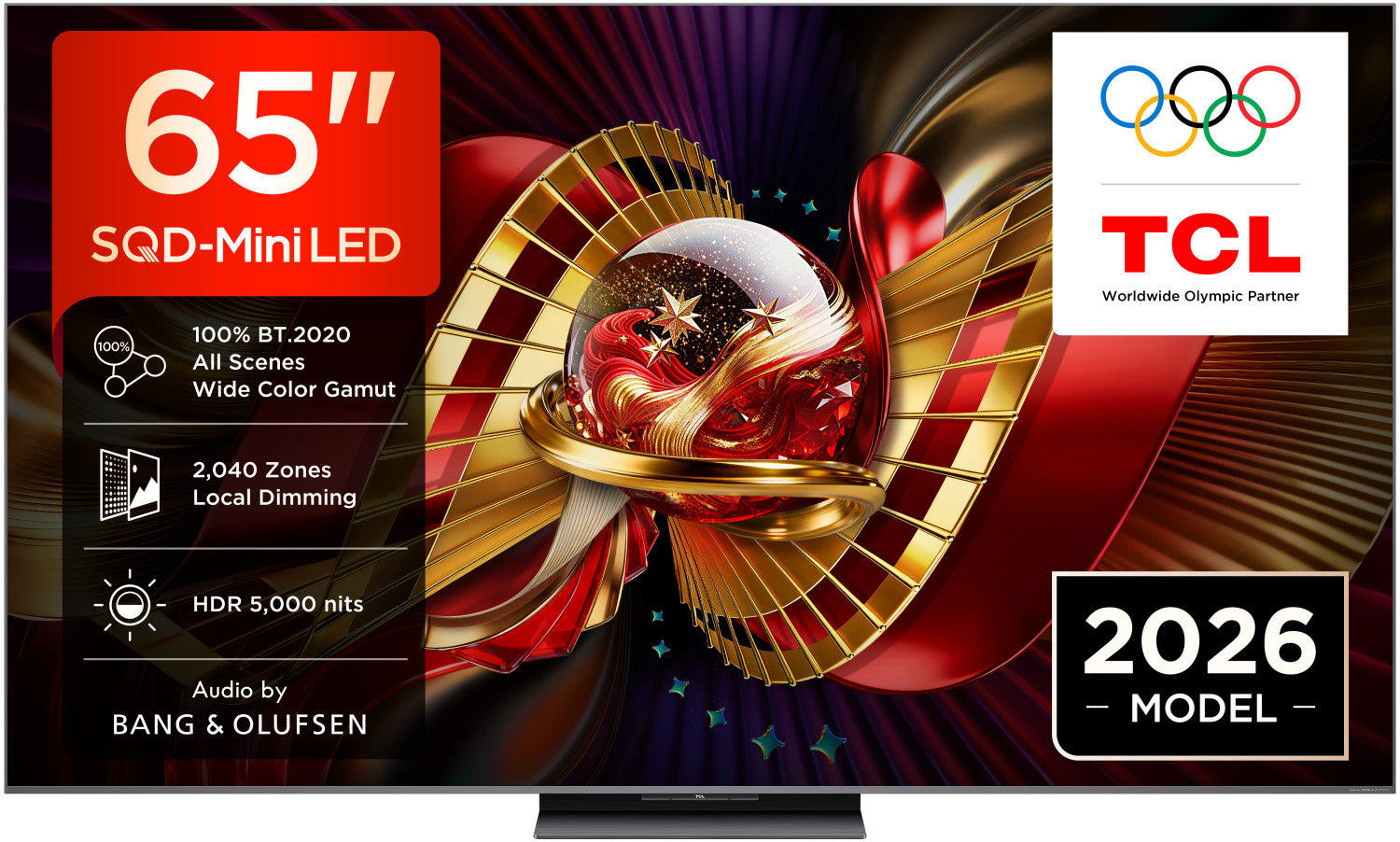 TCL C8L TV 65C8L SQD Mini LED da 65", 4K HDR, 5000 nit, 2.040 zone di dimming, Google TV, 144Hz, Dolby Vision Atmos, Audio Bang Olufsen